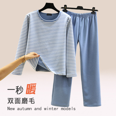 德绒休闲条纹家居服女冬