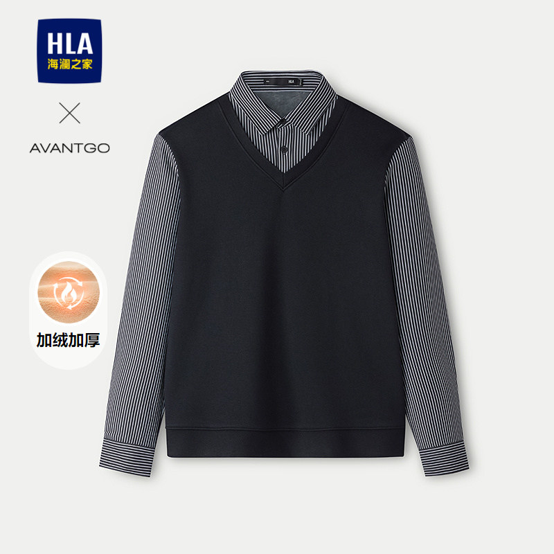 HLA/海澜之家轻商务经典系列针织衫25秋冬新假两件加绒加厚毛衣男