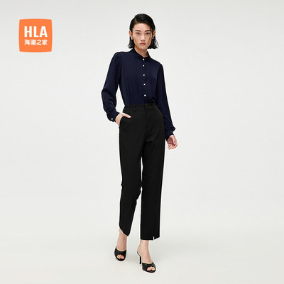 HLA/海澜之家纯色梭织休闲裤25春夏新商务通勤九分职场风裤子女装