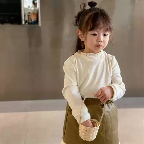 Осенний приятный телу демисезонный базовый детский лонгслив для девочек, высокий воротник, детская одежда