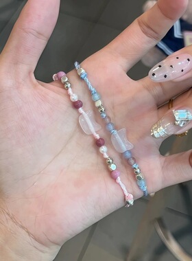 雾面小猫手工编织细手绳 ins 温柔奶粉奶蓝简约显白少女日常通勤