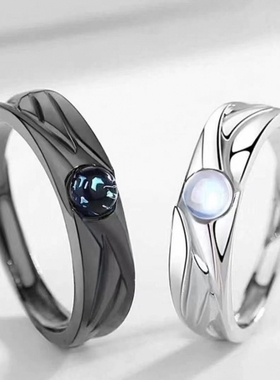 天使与恶魔情侣戒指黑白学生潮流开口指环复古对戒