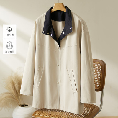 2025新款棉茧 米色风衣女2025早秋新款老钱风英伦复古上衣感外套