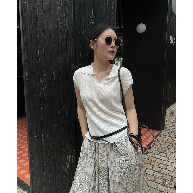 新款TENSO佃时设计感针织衫Polo领气质T恤夏设计感时尚宽松短袖