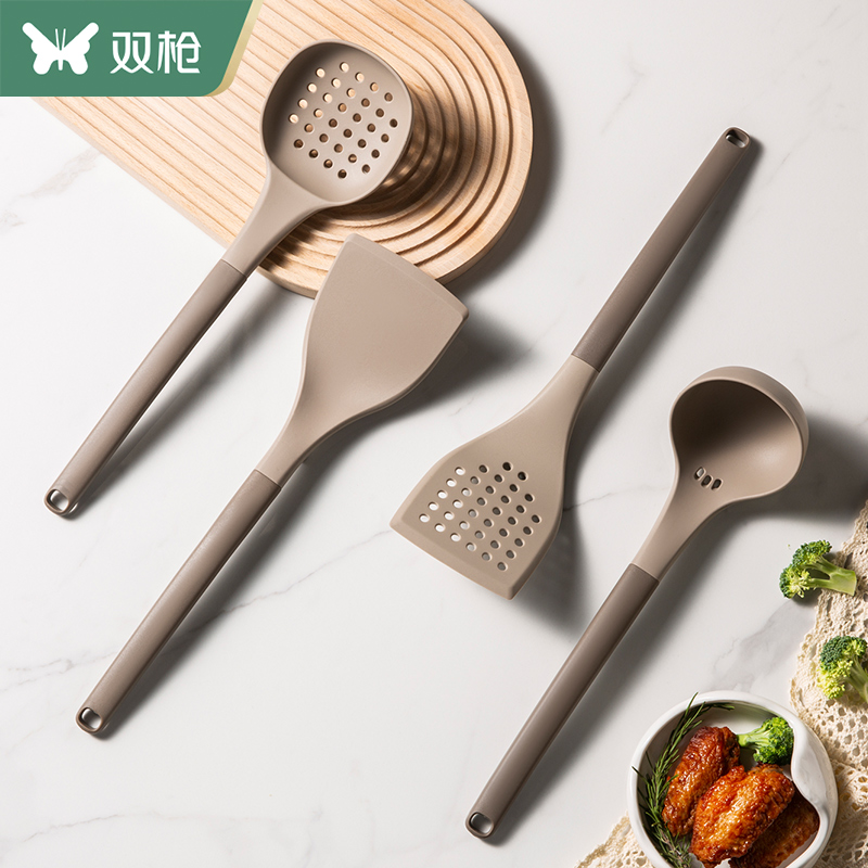 双枪硅胶锅铲家用炒菜铲子不粘锅专用汤勺漏勺饭勺耐高温厨具套装