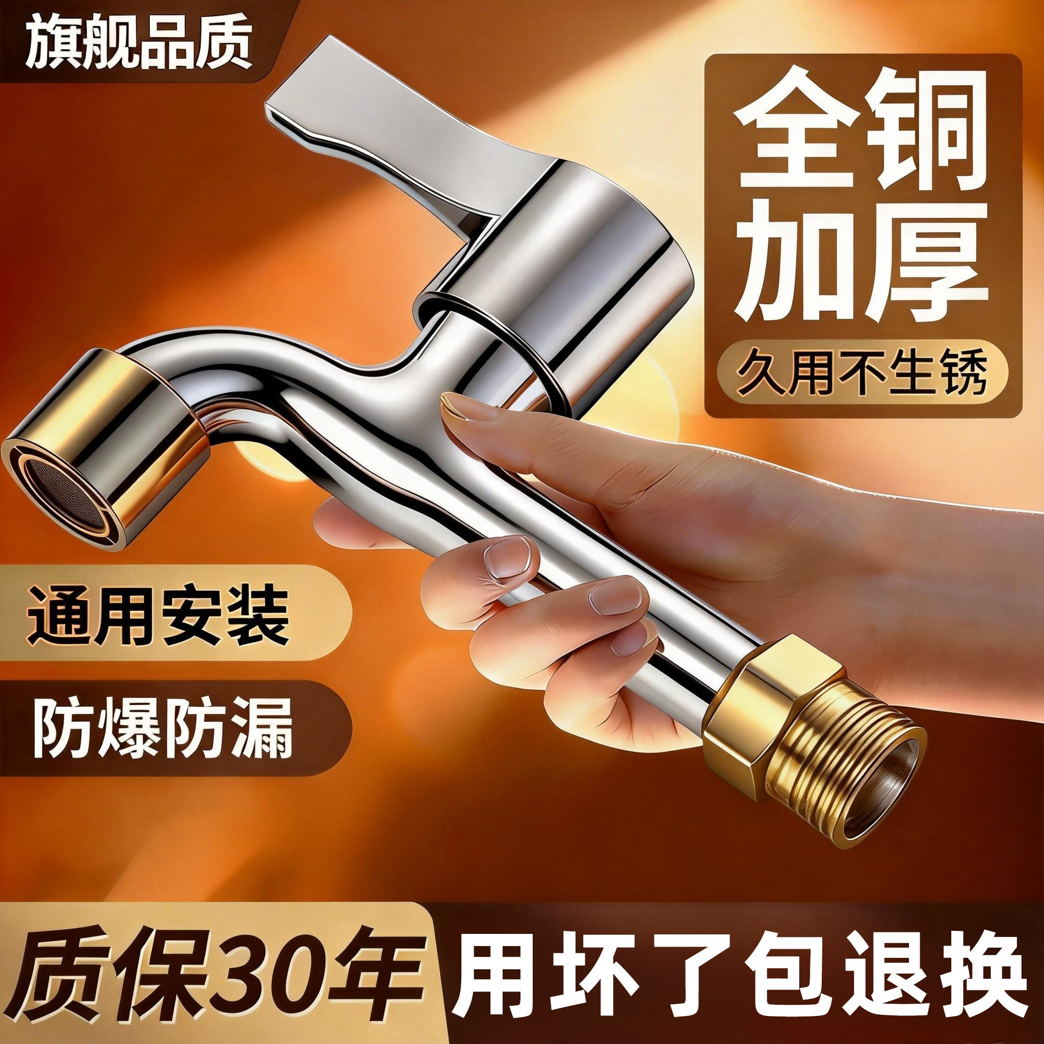 全铜加长水龙头洗衣机专用四分水嘴阳台厕所单冷入墙龙头家用正品
