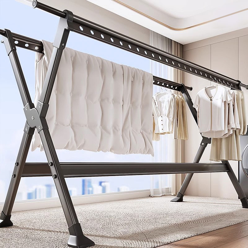 晾衣架阳台室内外家用落地折叠晒被子神器加粗加厚晾衣杆伸缩衣架