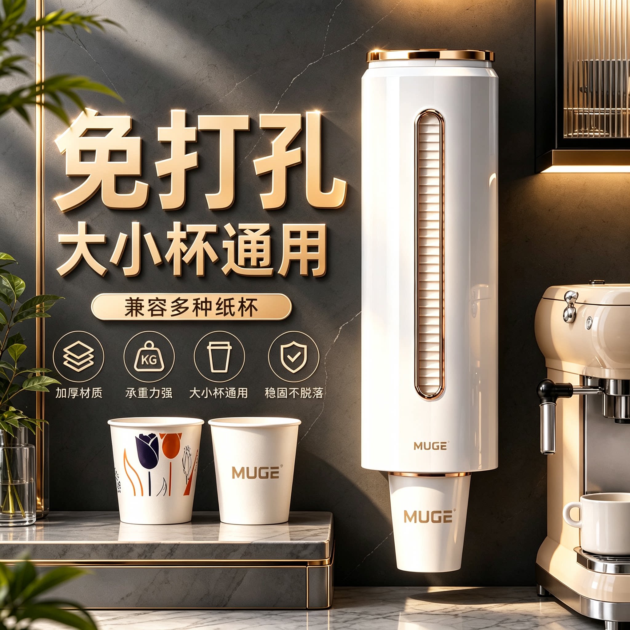 轻奢壁挂防尘纸杯架取杯器