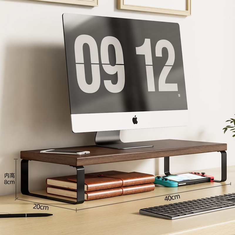 Large Dual Monitor Stand Riser, Solid Wood Desk Shelf Office