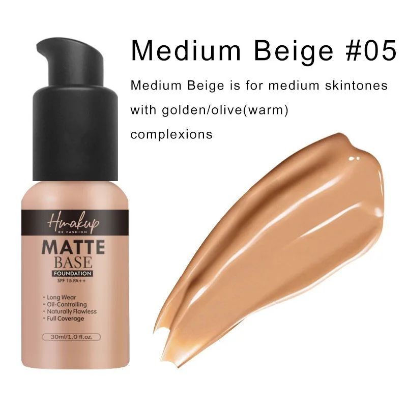 30ml 6-Color Matte Liquid Foundation Oil Control Waterproof