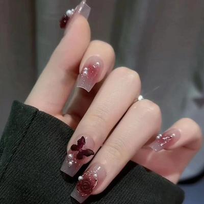 24pcs Jelly Press on Fake Nails Set Short Acrylic Long Coff