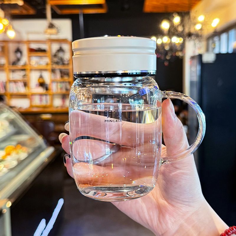 高硼硅玻璃杯茶水分离带手柄
