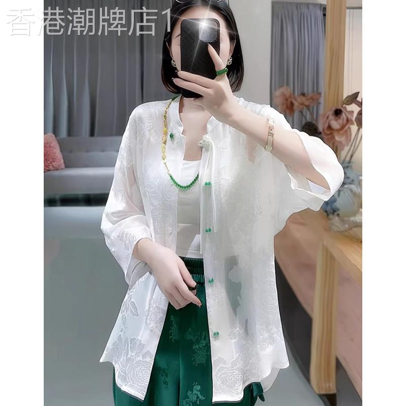 夏季新款改良唐装重工提花防晒衣衬衫新中式复古国风盘扣女士上衣