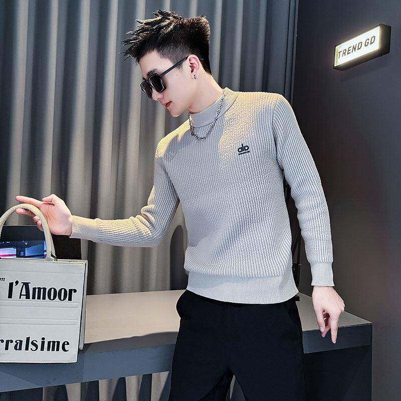 潮牌半高领保暖毛衣男高端痞帅修身针织衫秋冬新款休闲内搭打底衫