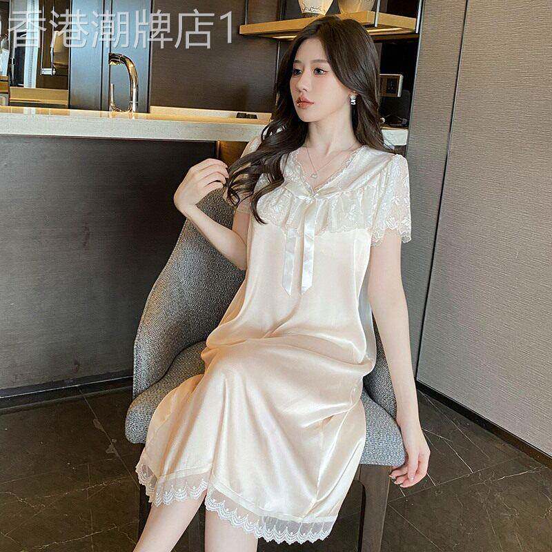 带胸垫冰丝睡裙女款2025爆款网红女士高级睡衣裙夏季家居服可外穿