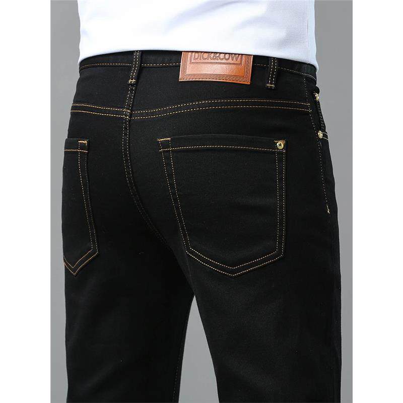 欧货黑色牛仔裤男士秋冬款加绒加厚修身小脚潮牌弹力时尚百搭长裤