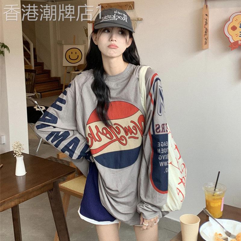 中长款长袖t恤女春秋薄款欧货潮牌美式复古oversize下衣失踪上衣