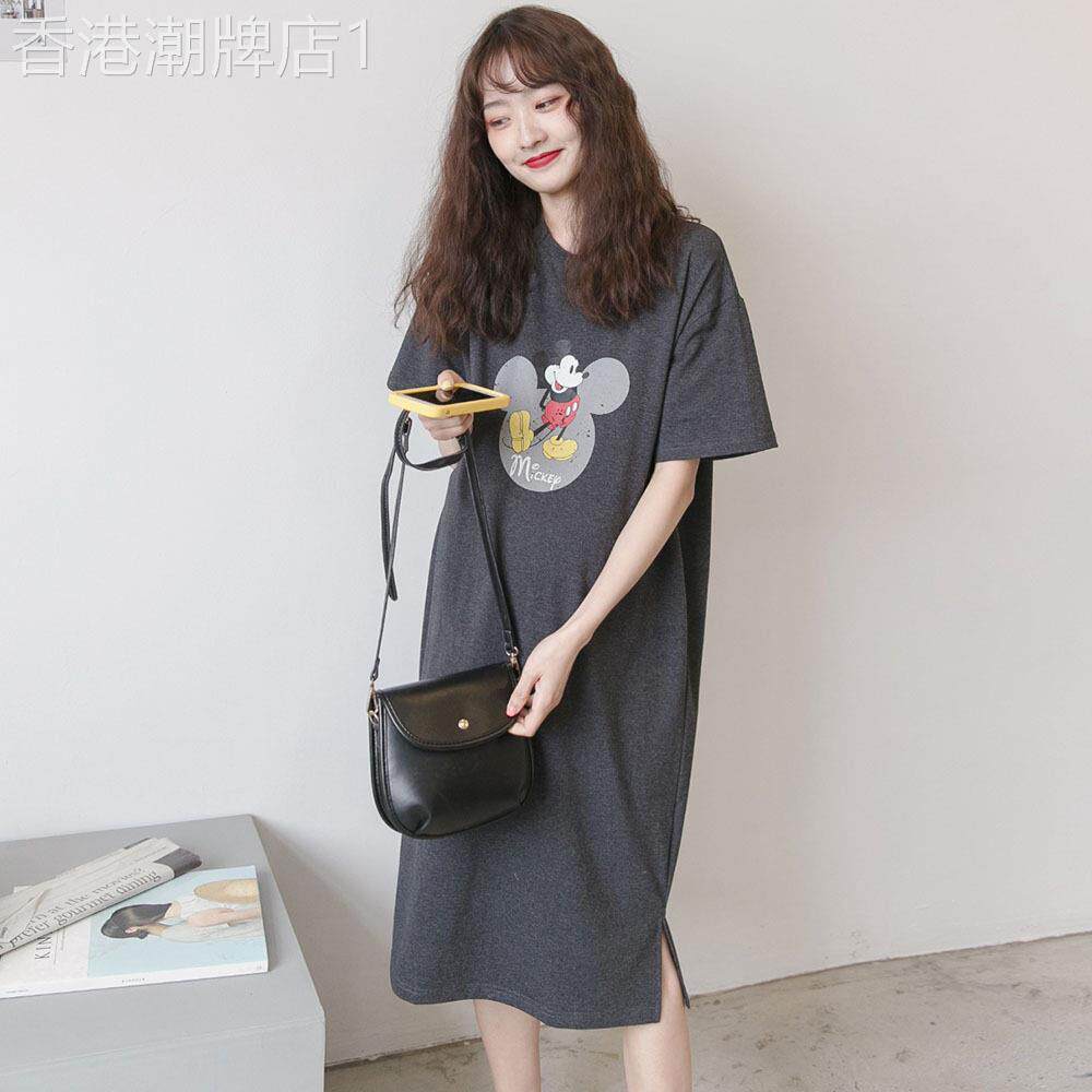 孕妇夏装连衣裙中长款气质纯棉T恤裙卡通设计宽松休闲孕妇裙夏季