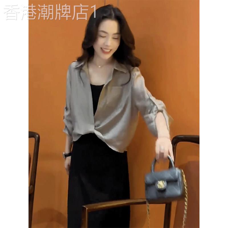 薄款灰色防晒衬衫女2026夏季新款配吊带外搭罩衫宽松显瘦冰丝上衣