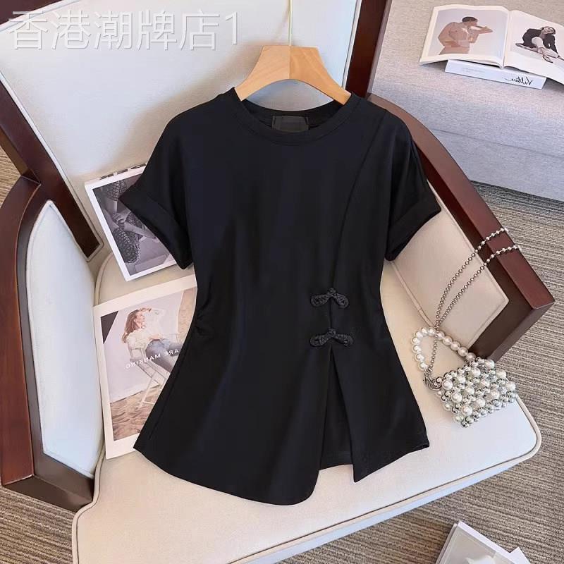黑色短袖T恤女夏季薄款2026新款大尺码胖mm显瘦不规则半袖T恤上衣