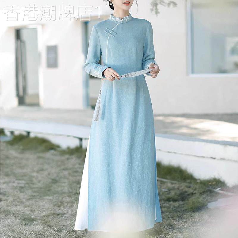 茶艺服装复古民国奥黛改良旗袍连衣裙中国风女装中式禅意茶服女秋