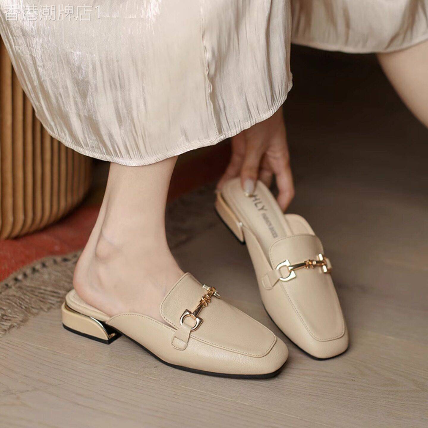 法式包头半拖凉鞋女夏季外穿拖鞋2026新款粗跟单鞋一脚蹬穆勒鞋子