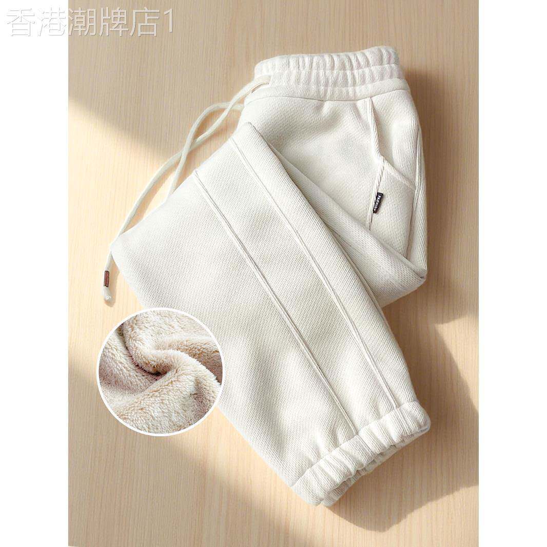 加绒加厚羊羔绒运动裤女秋冬宽松显瘦休闲束脚温暖九分卫裤灯笼裤