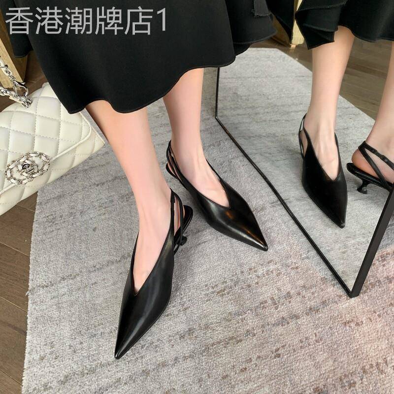 高智OL~ 通勤气质尖头细跟猫跟包头凉鞋女简约小跟鞋配裙子夏新款