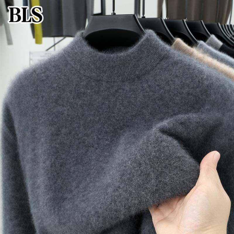 高端半高领羊毛衫男士冬季2025新款加厚保暖毛衣针织衫男款打底衫