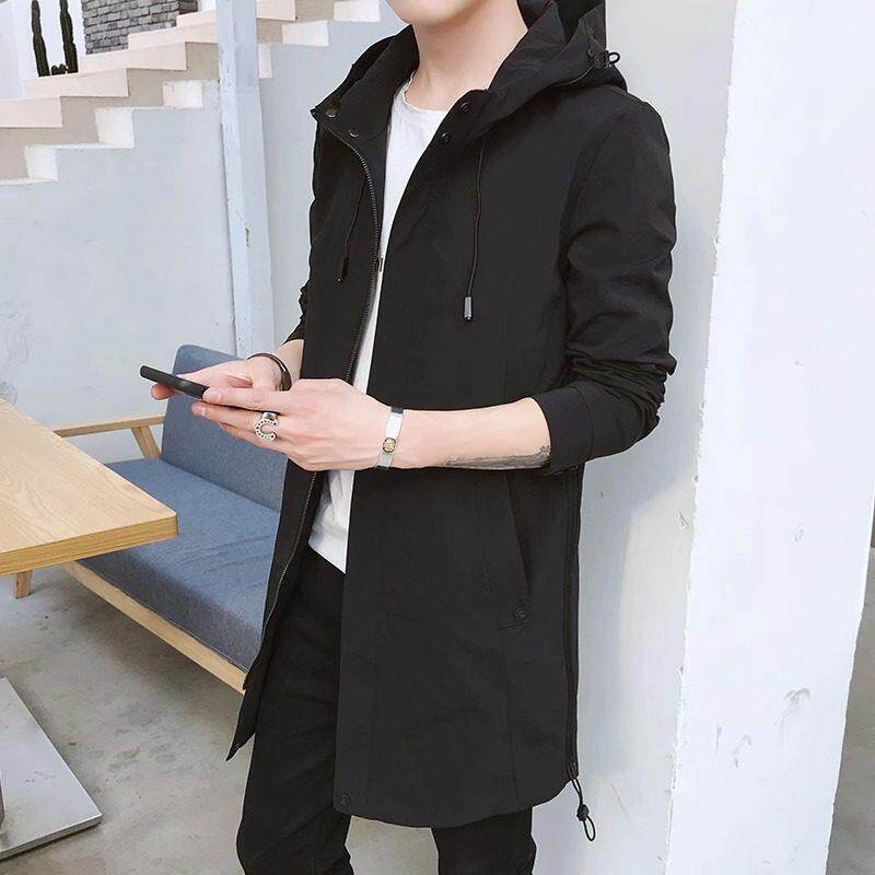 外套男潮牌秋冬韩版潮流百搭连帽中长款风衣男士休闲加绒加厚夹克