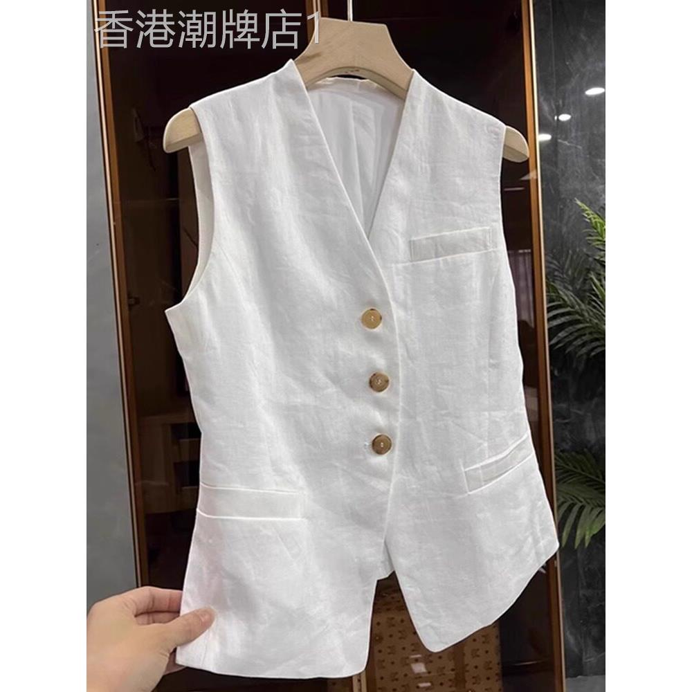 亚麻西装马甲背心女夏季外穿高端覆古叠穿v领棉麻坎肩无袖上衣