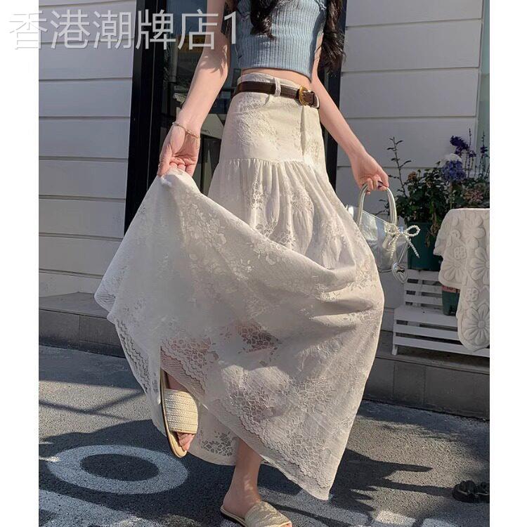 白色蕾丝半身裙女夏季薄款2026新款高腰显瘦a字中长版包臀伞裙子