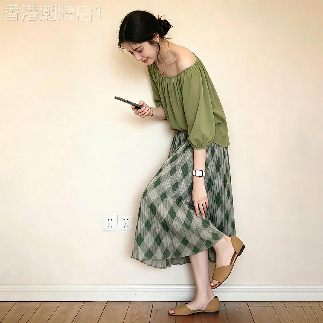 气质绿色上衣半身裙子两件套女2026夏季小个子高级感巨好看一整套
