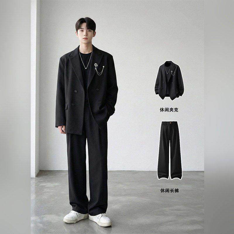 高级感春季轻奢男士休闲西服外套痞帅韩版高端小西装一整套