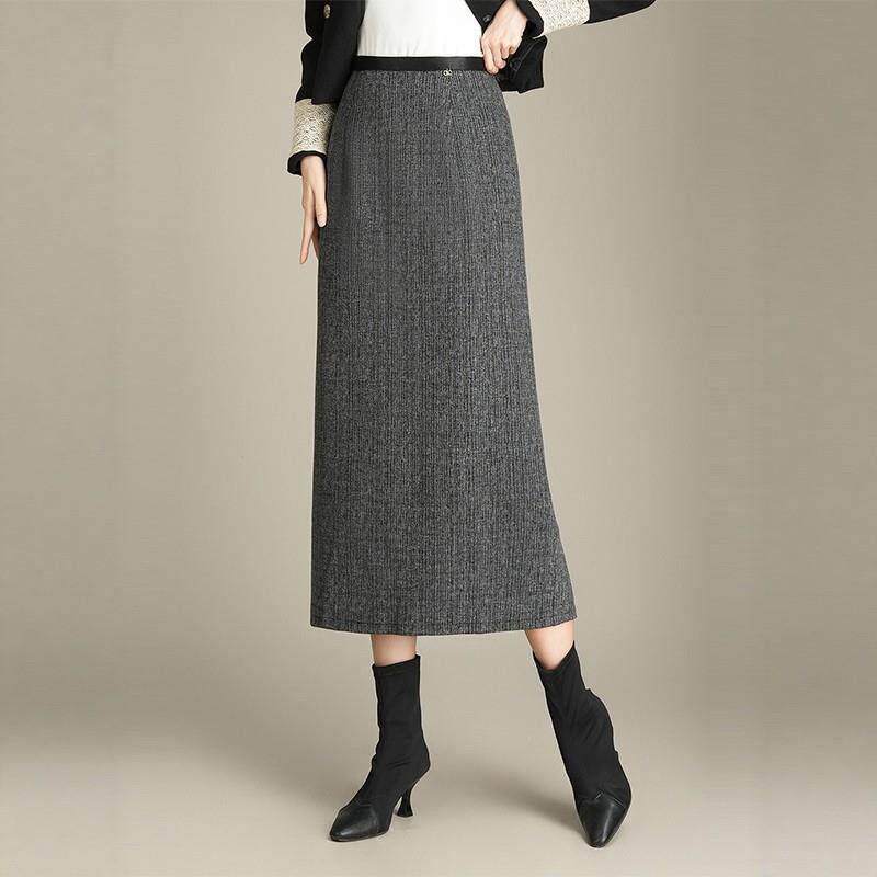 高级感灰色毛呢直筒半身裙2025女冬季新款通勤包臀裙子中长一步裙