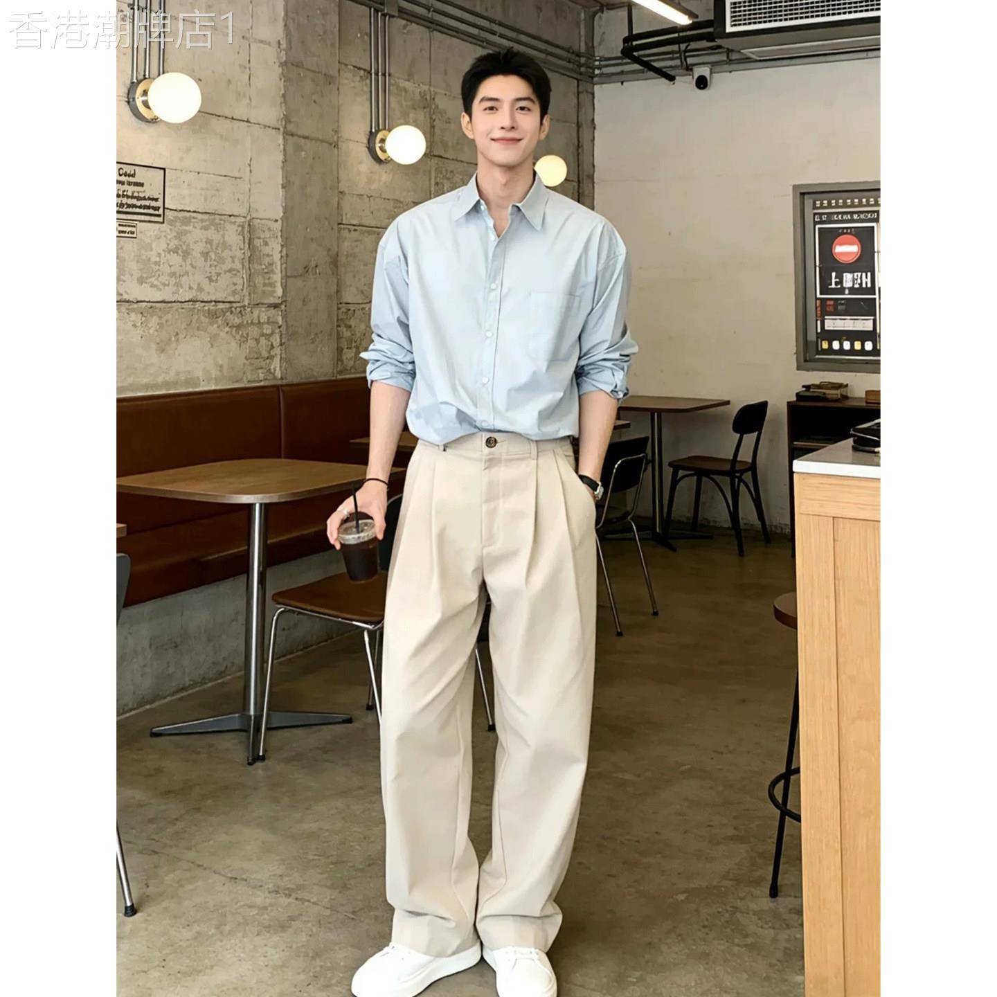 韩国Uamtor套装男士夏季蓝色衬衫老钱风人夫感穿搭高级感ootd穿搭
