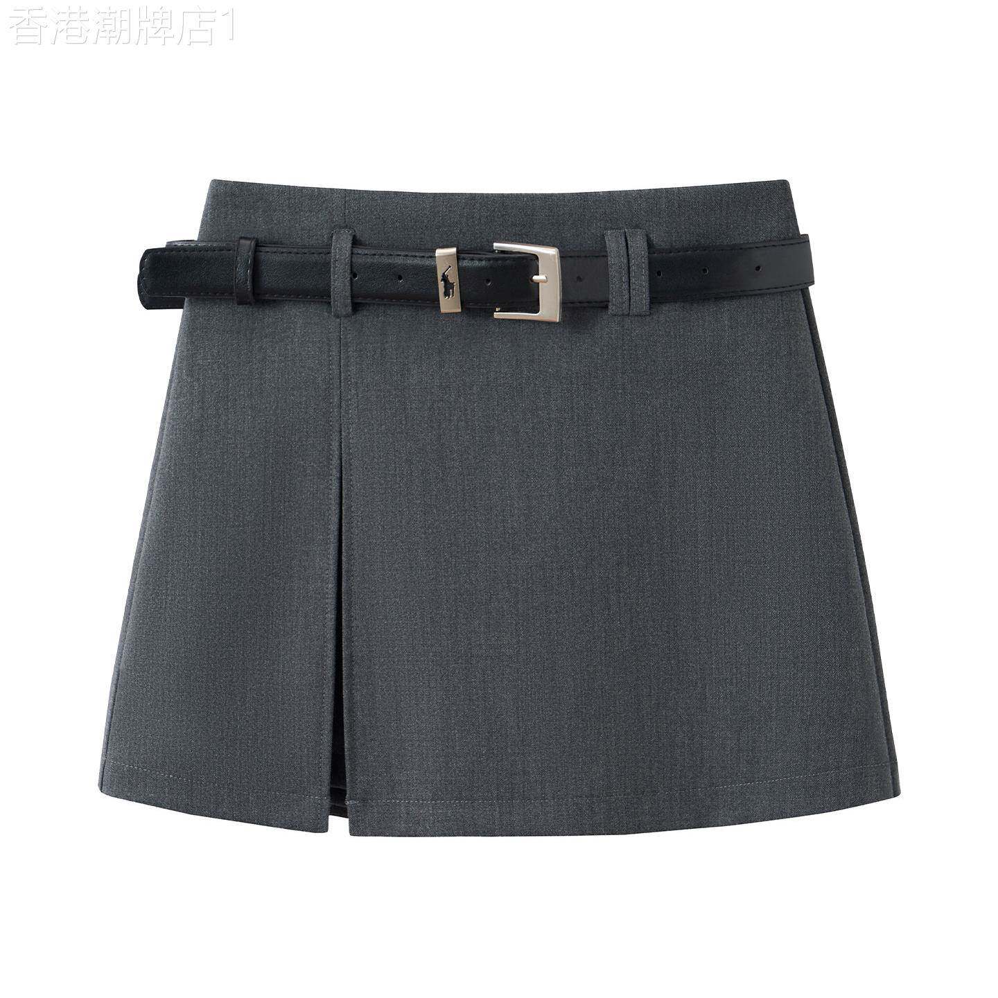 灰色设计感西装半身裙裤女2026春秋新款侧开叉高腰A字包臀短裙子