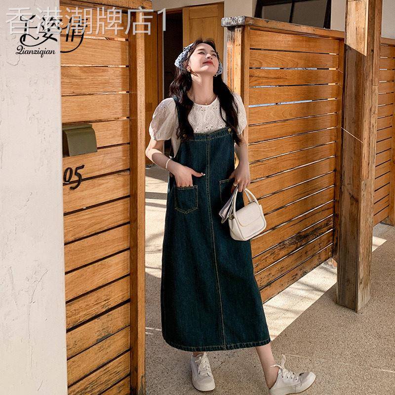 奶系穿搭牛仔抱婴袋裙女夏2026新款可盐可甜洋派减龄复古休闲洋装