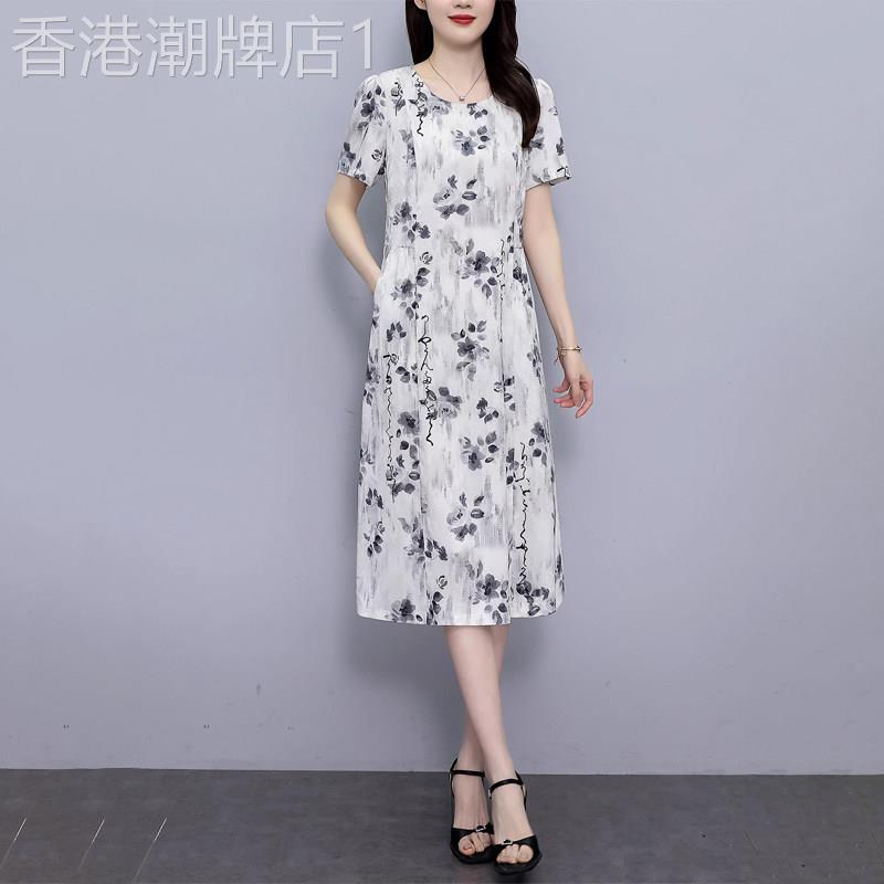 潮牌妈妈连衣裙女士2026夏季新款中长款时尚洋气减龄显瘦直筒裙子