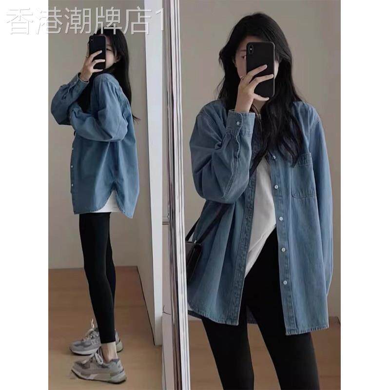胖mm大码女装300斤茶系牛仔衬衫女士春秋欧货薄款侧开叉上衣外套