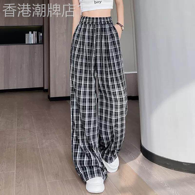 黑白格子阔腿裤女夏季薄款2026新款休闲加长高个子复古格纹直筒裤