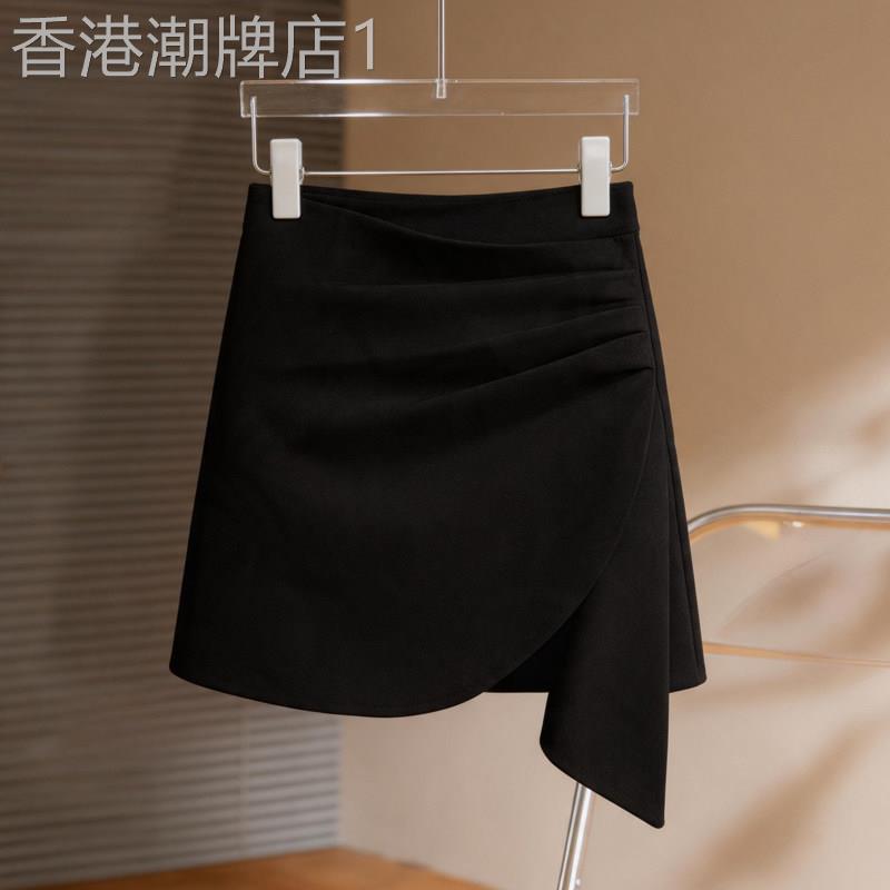 黑色不规则西装半身裙女2026夏季新款欧货高腰A字垂感包臀短裙潮