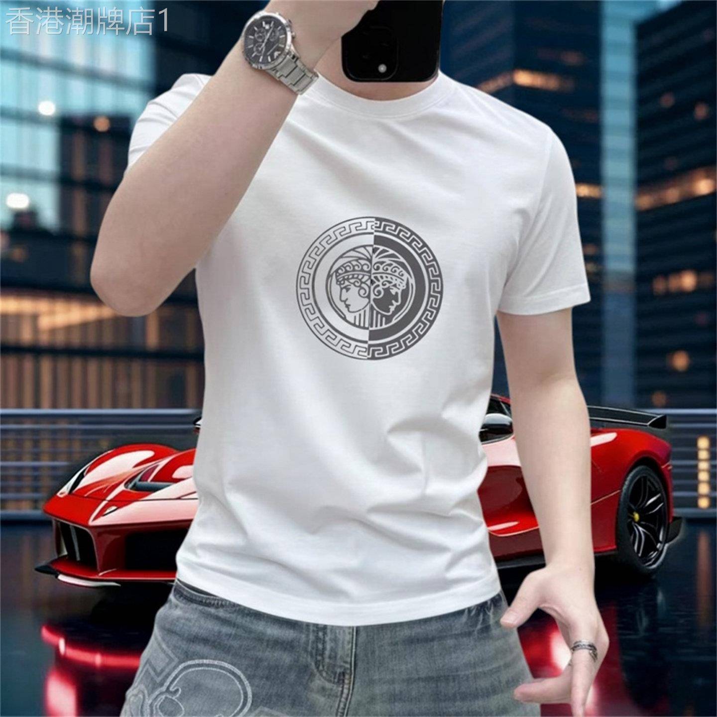潮牌夏季潮牌修身男士短袖t恤ins时尚潮流韩版圆领半袖体恤男高端