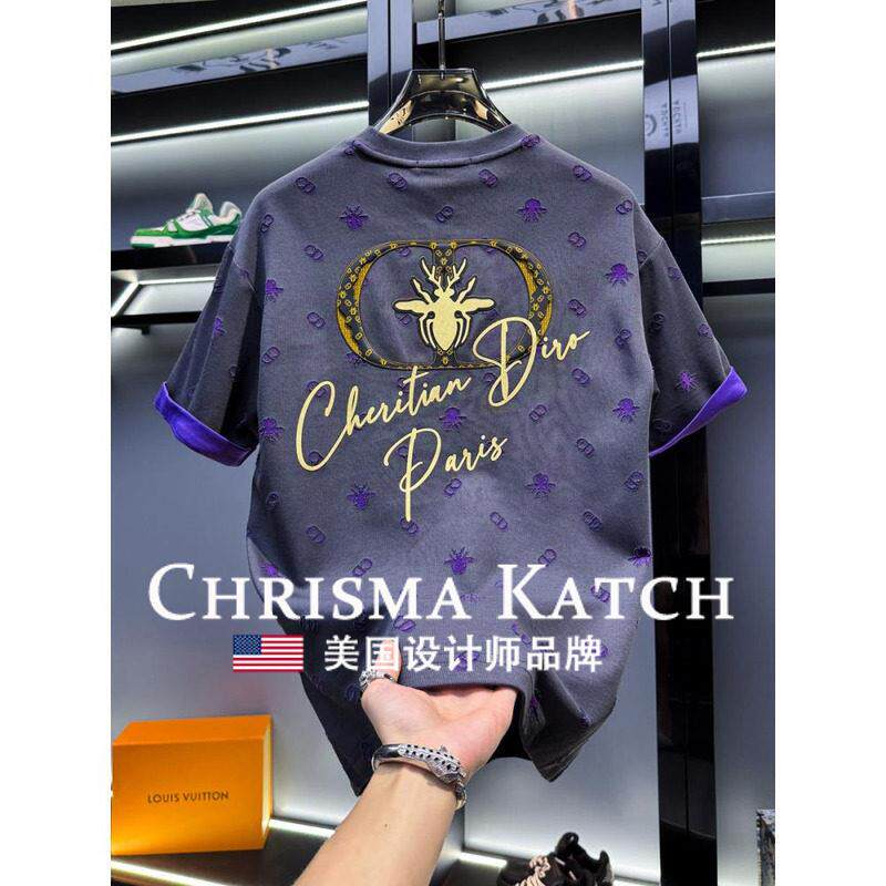 出口美国Chrisma Katch~高端烧花蜜蜂短袖新款夏季轻奢半袖