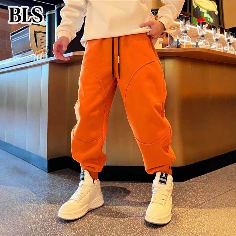 高端加绒加厚休闲裤男款冬季2025年新款宽松拼接百搭男士束脚卫裤