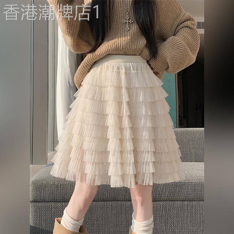 潮牌芭蕾风层层网纱半身裙女2026春秋松紧高腰显瘦a字蛋糕蓬蓬裙