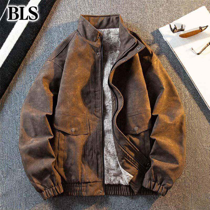 高端翻领皮衣夹克外套男款冬季2025年新款加绒加厚麂皮绒男士上衣