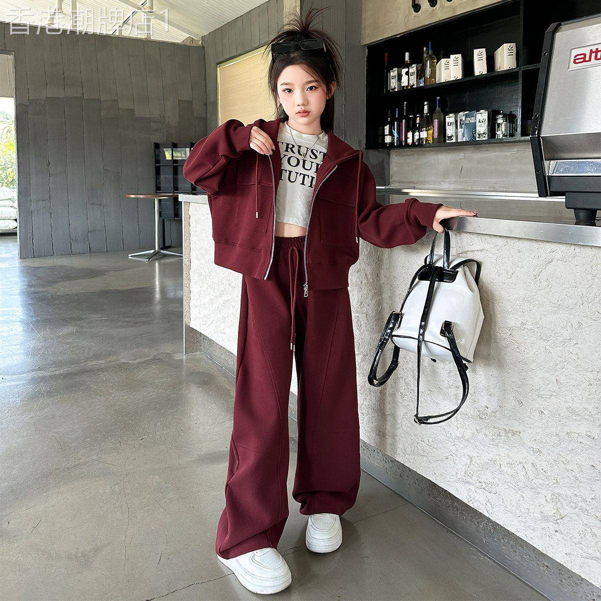 法国高端女童红色新年服春秋2026新款本命年大童儿童运动卫衣套装