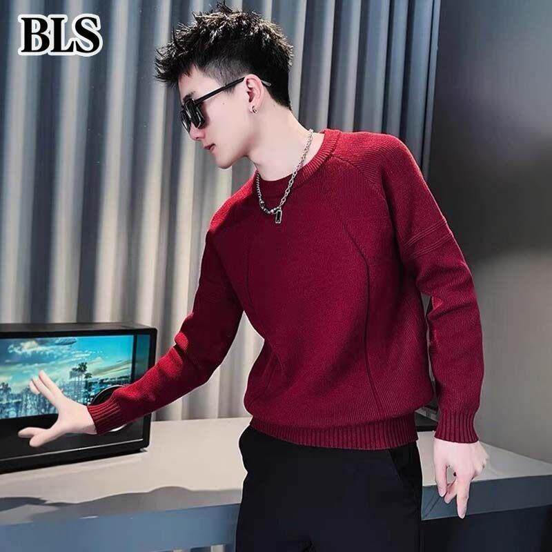 高端红色毛衣男款秋冬2025新款拼接保暖针织衫男士内搭打底衫上衣