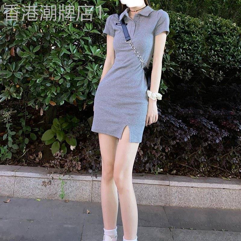 polo领洋装女夏季欧货纯棉性感紧身辣妹小个子开 叉包臀T恤短裙